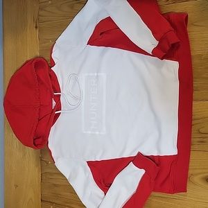 Hunter for Target women's XL semi cropped red and white hooded sweatshirt